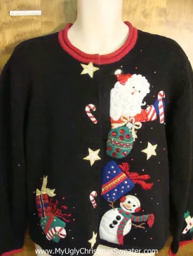 80s Jolly Santa and Snowman Ugly Xmas Sweater