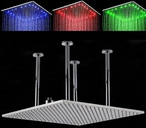 Ceiling Mounted Square Shaped Big Rainfall Type Shower Head With LED Lights
