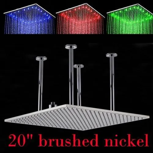 Ceiling Mounted Square Shaped Big Rainfall Type Shower Head With LED Lights