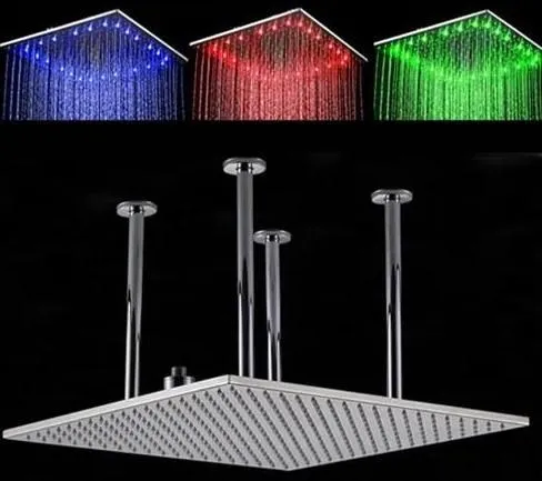 Ceiling Mounted Square Shaped Big Rainfall Type Shower Head With LED Lights