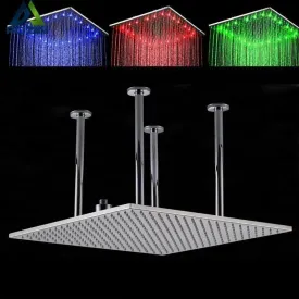 Ceiling Mounted Square Shaped Big Rainfall Type Shower Head With LED Lights