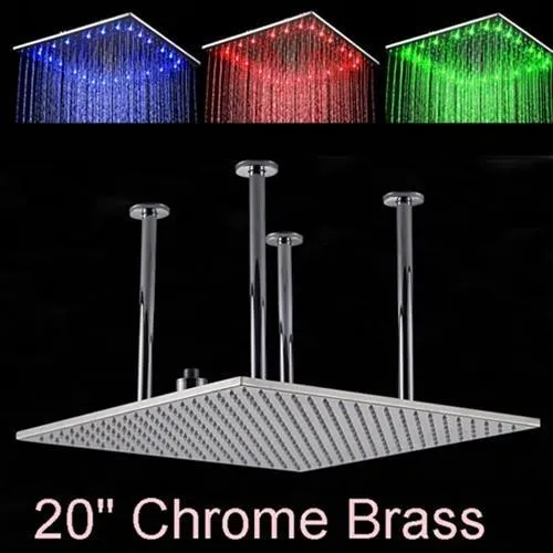 Ceiling Mounted Square Shaped Big Rainfall Type Shower Head With LED Lights