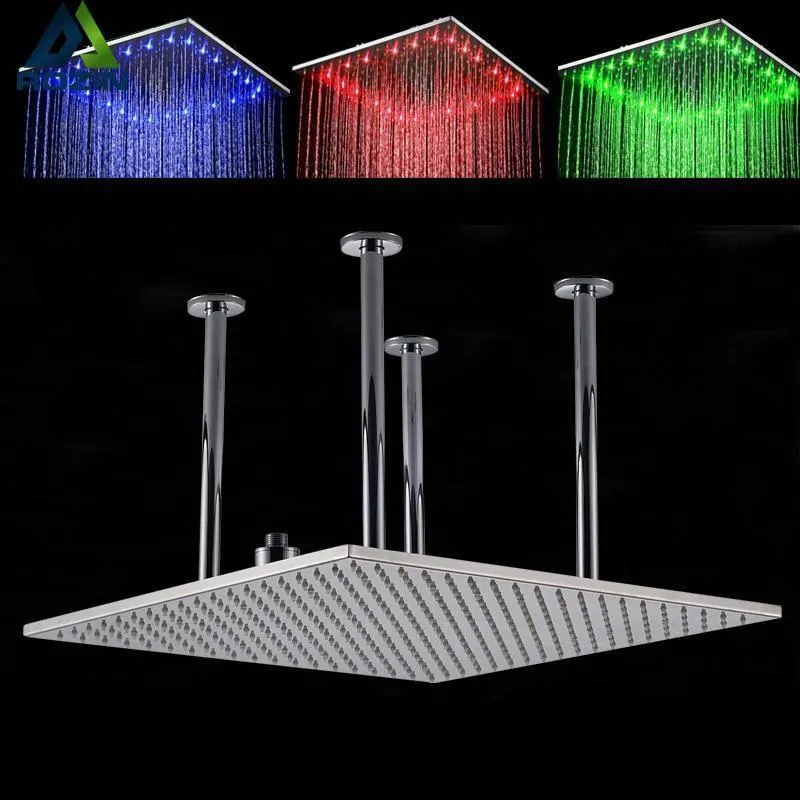Ceiling Mounted Square Shaped Big Rainfall Type Shower Head With LED Lights