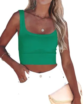 CYVESOULA Tank Top for Women Scoop Neck Sleeveless Crop Tops Chevron Ribbed Knit Crop Tank Top Fitted Soft Basic Cropped Tank