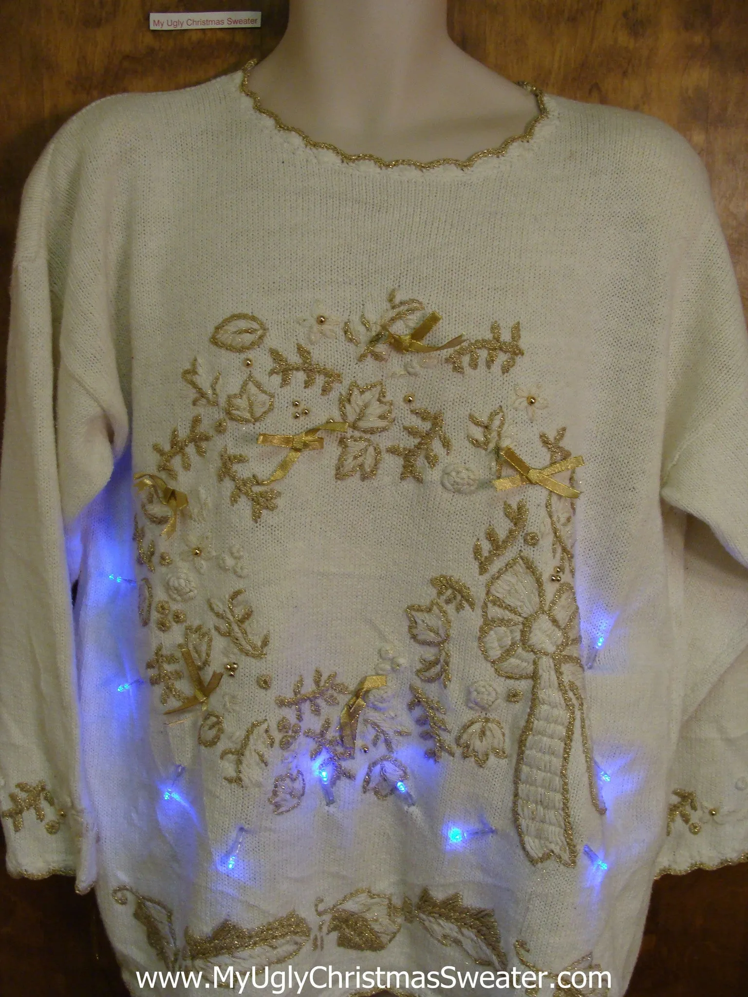 Fancy Wreath 80s Light Up Ugly Xmas Sweater
