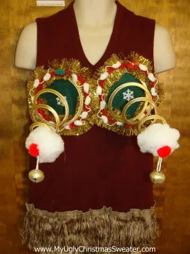 Funny Mens Naughty Ugly Christmas Sweater Vest Springy Boobs