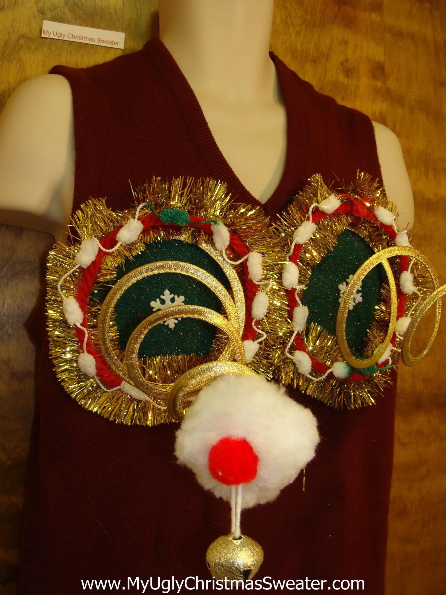 Funny Mens Naughty Ugly Christmas Sweater Vest Springy Boobs