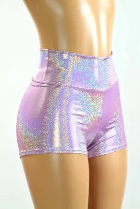 High Waist Lilac Holographic Shorts