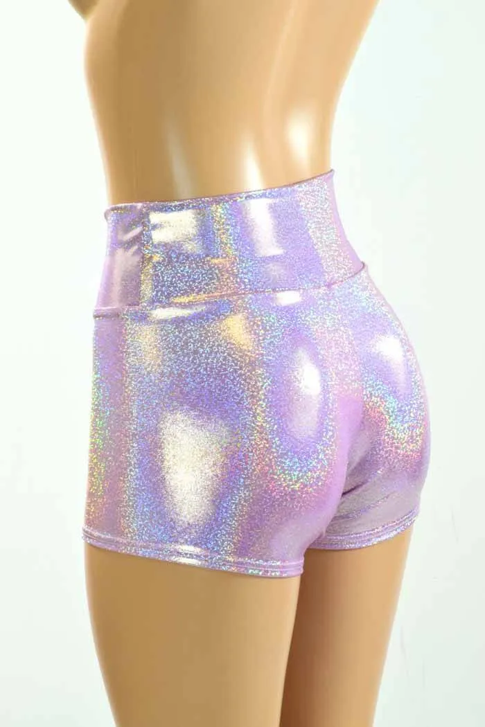 High Waist Lilac Holographic Shorts