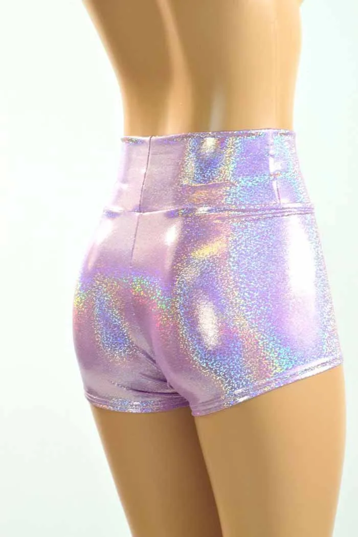 High Waist Lilac Holographic Shorts