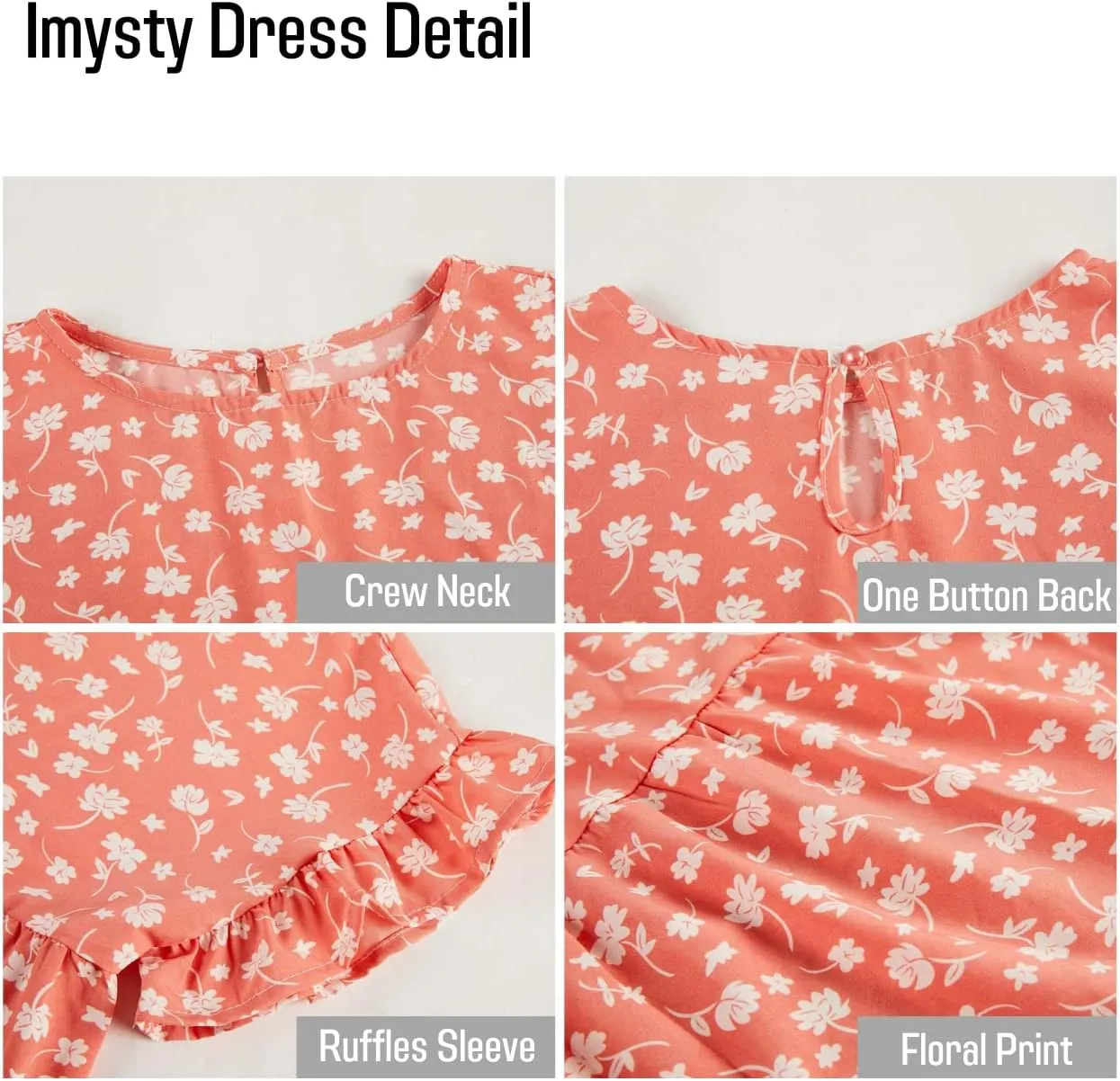 Imysty Womens Boho Floral Ruffle Sleeve Babydoll Loose Flowy Casual Summer Pleated Mini Dress