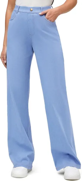 IUGA Wide Leg Jeans Woman Stretchy Pull On Baggy Jeans High Waisted Trendy Womens Jeans Straight Casual Denim Pants