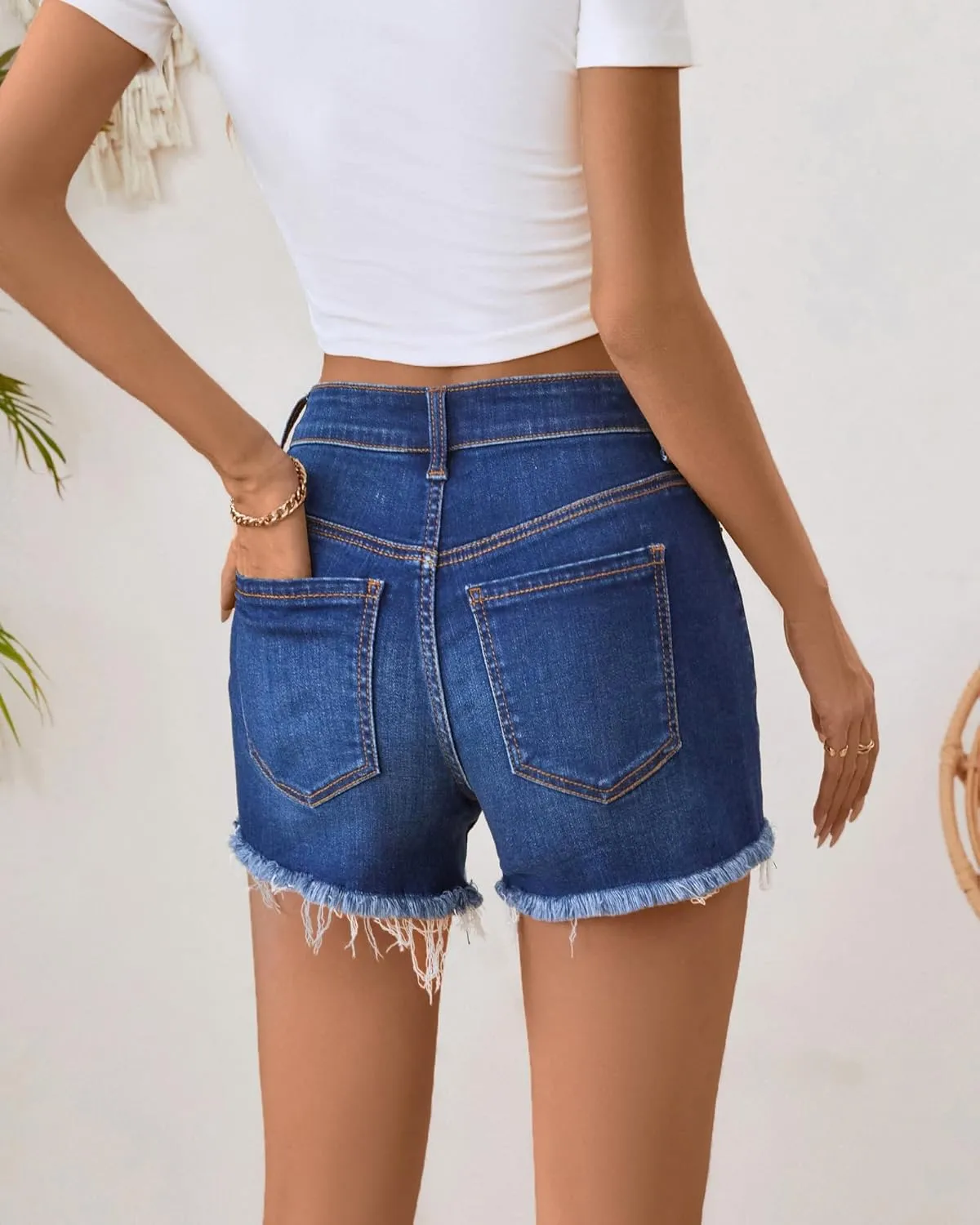 OFLUCK Jean Shorts for Womens Mid Rise Ripped Denim Summer Shorts