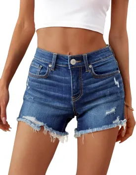 OFLUCK Jean Shorts for Womens Mid Rise Ripped Denim Summer Shorts