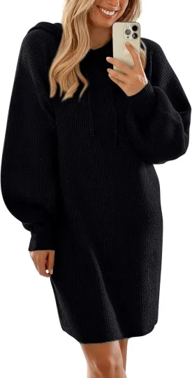 PRETTYGARDEN Women's Sweater Dress Fall Winter Casual Long Sleeve Pullover Chunky Knit Loose Oversized Hoodie Tunic Sweaters