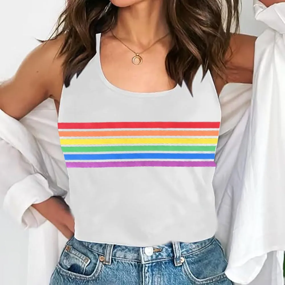 Pride LGBTQ Tank Top Women Love Heart Rainbow Flag Tshirt Lesbian Pride Top Sleeveless Graphic Vest Tee