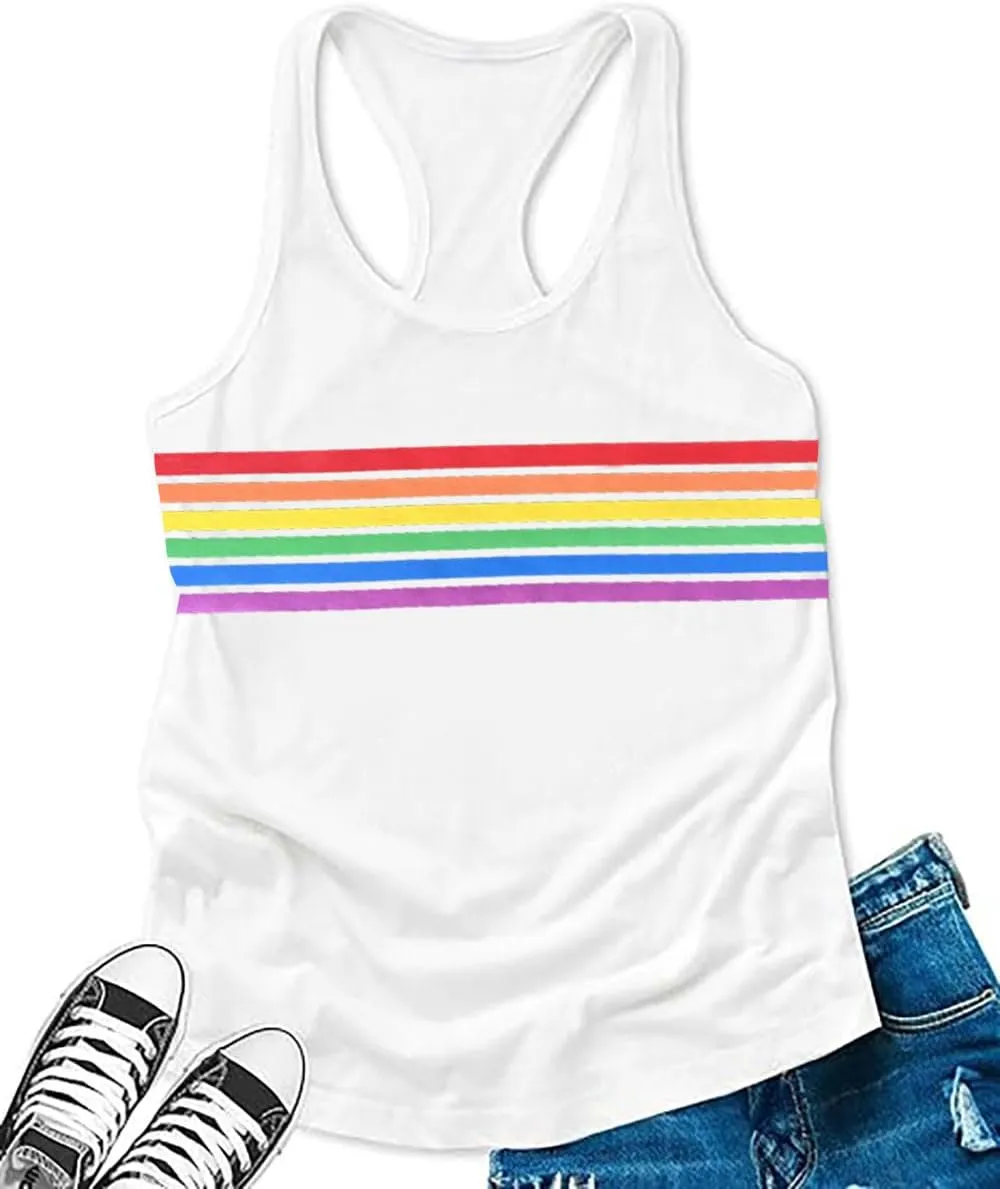 Pride LGBTQ Tank Top Women Love Heart Rainbow Flag Tshirt Lesbian Pride Top Sleeveless Graphic Vest Tee