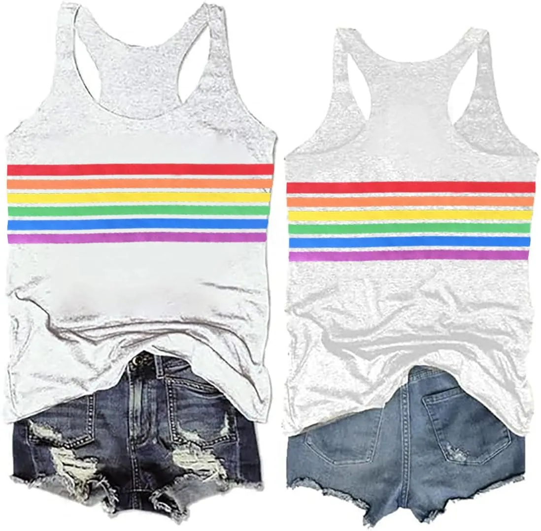 Pride LGBTQ Tank Top Women Love Heart Rainbow Flag Tshirt Lesbian Pride Top Sleeveless Graphic Vest Tee