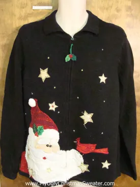 Santa and Red Cardinal Corny Cheesy Christmas Sweater
