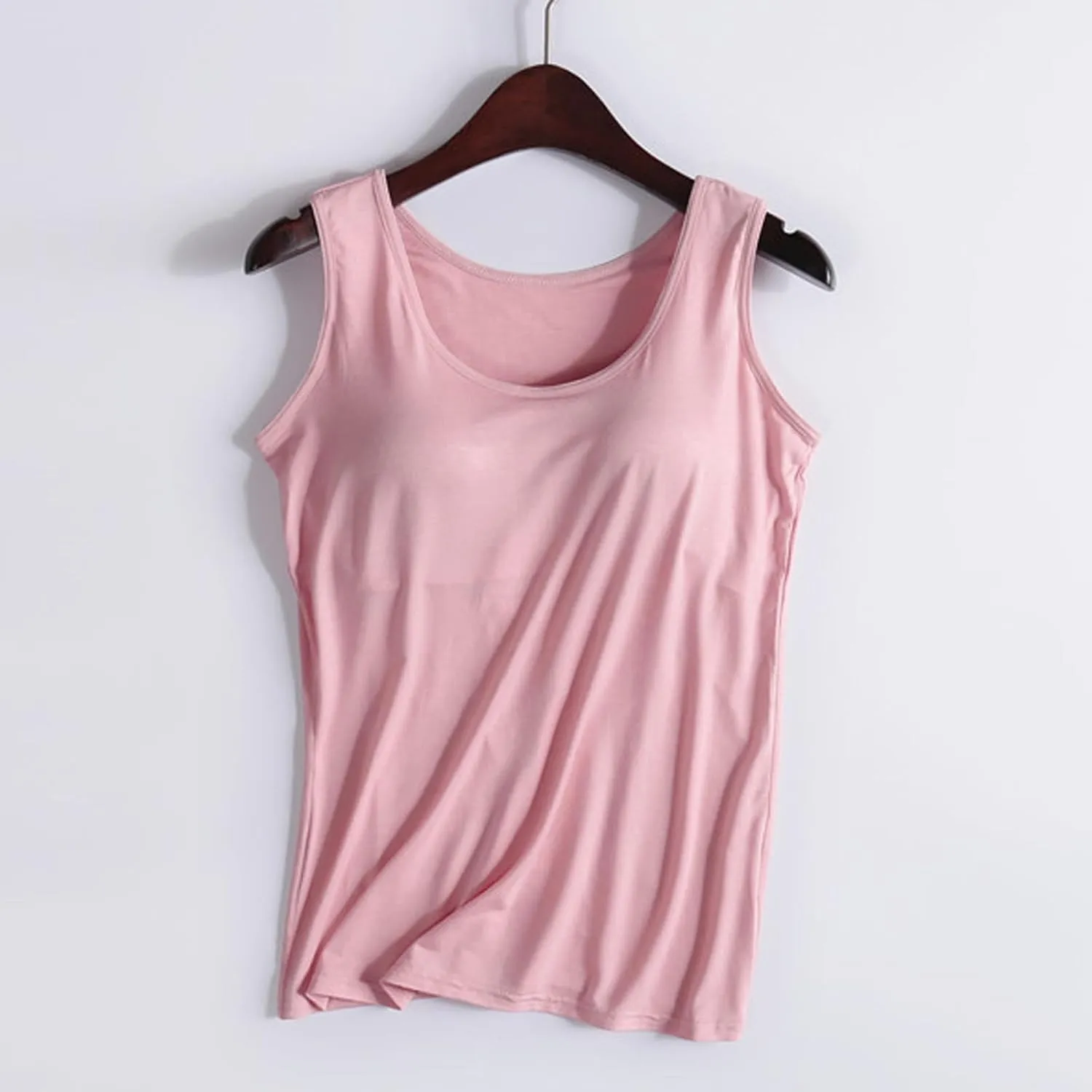 Tank Top with Built in Bra for Women Modal Built-in Bra Padded Camisole Stretch Cami Undershirt Yoga Tanks Tops 2 PC
