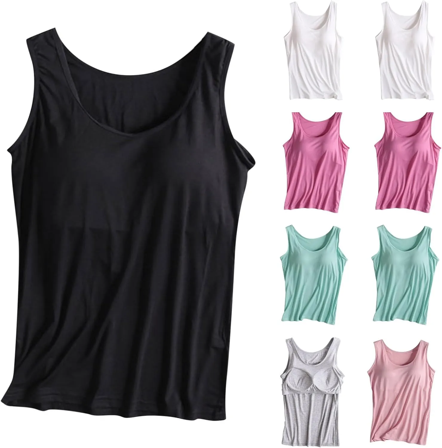 Tank Top with Built in Bra for Women Modal Built-in Bra Padded Camisole Stretch Cami Undershirt Yoga Tanks Tops 2 PC