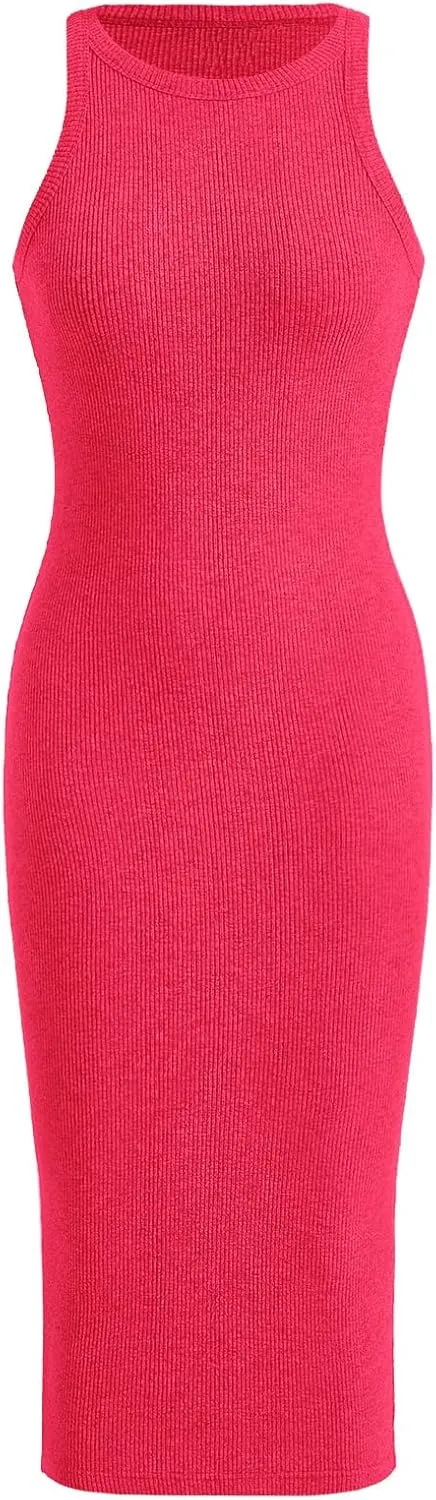 Verdusa Women's Fall Dress Sleeveless Ribbed Knit Midi Tank Dress Wedding Guest Dress Sweater Dresses