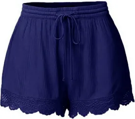 Women Floral Lace Trim Shorts Casual Summer Shorts Plus Size High Waist Drawstring Dressy Shorts Trendy Beach Clothes