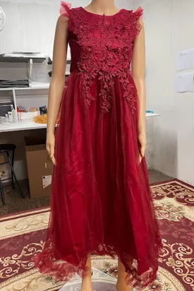 Women Superb Mid-Length Lace Decorated Round Neck Sleeveless A-Line Party Evening Dress - WD117573