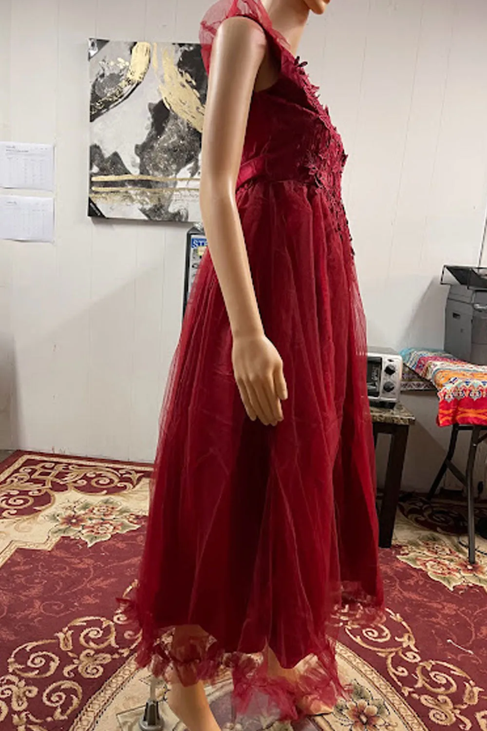 Women Superb Mid-Length Lace Decorated Round Neck Sleeveless A-Line Party Evening Dress - WD117573