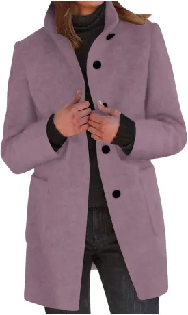 Wool Coat for Women Plus Size Thicken Pea Coats Stand Collar Single Breasted Trench Coat 2024 Fashion Winter Jackets