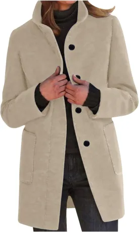 Wool Coat for Women Plus Size Thicken Pea Coats Stand Collar Single Breasted Trench Coat 2024 Fashion Winter Jackets