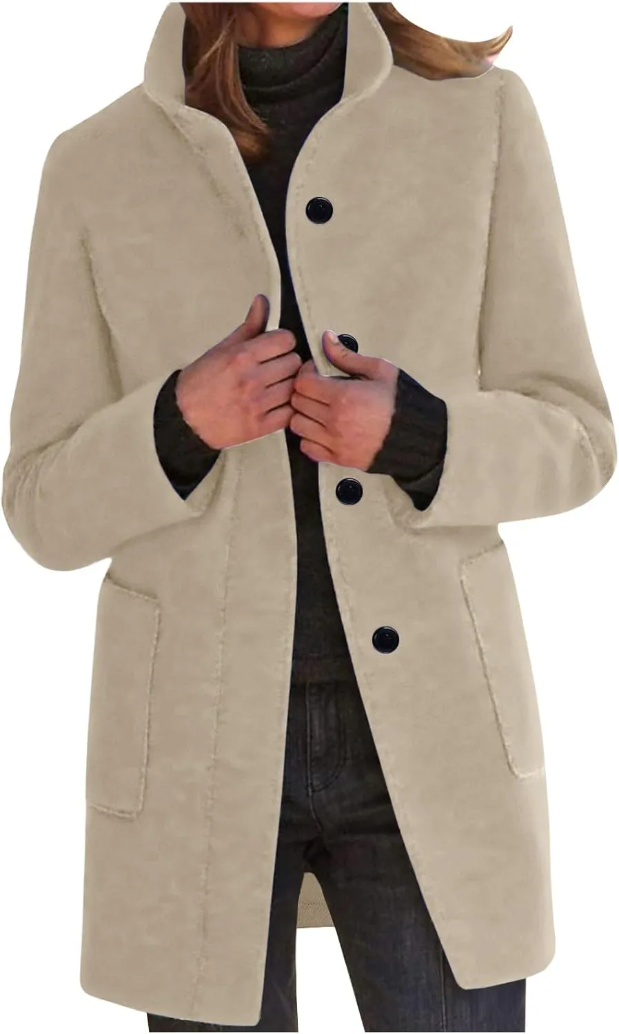 Wool Coat for Women Plus Size Thicken Pea Coats Stand Collar Single Breasted Trench Coat 2024 Fashion Winter Jackets