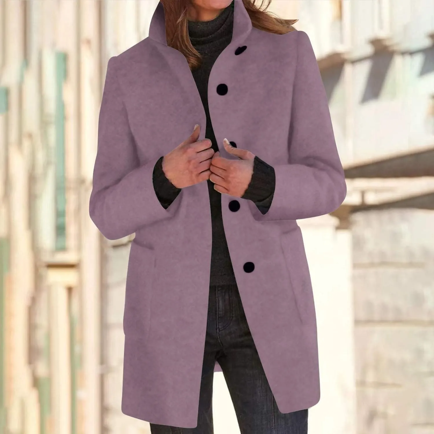 Wool Coat for Women Plus Size Thicken Pea Coats Stand Collar Single Breasted Trench Coat 2024 Fashion Winter Jackets