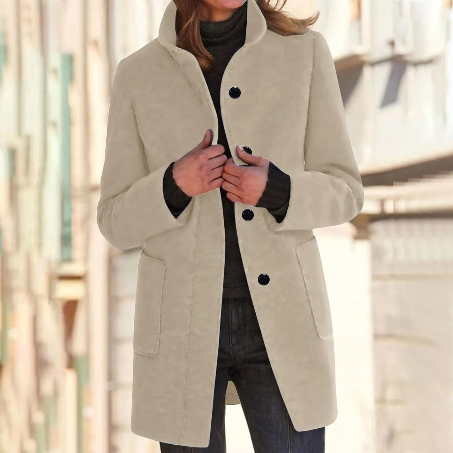 Wool Coat for Women Plus Size Thicken Pea Coats Stand Collar Single Breasted Trench Coat 2024 Fashion Winter Jackets