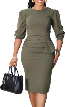 ZVO Midi Dress for Women Pencil Dress Fashion Work Dress Elegant Church Dress High Waist Outfits